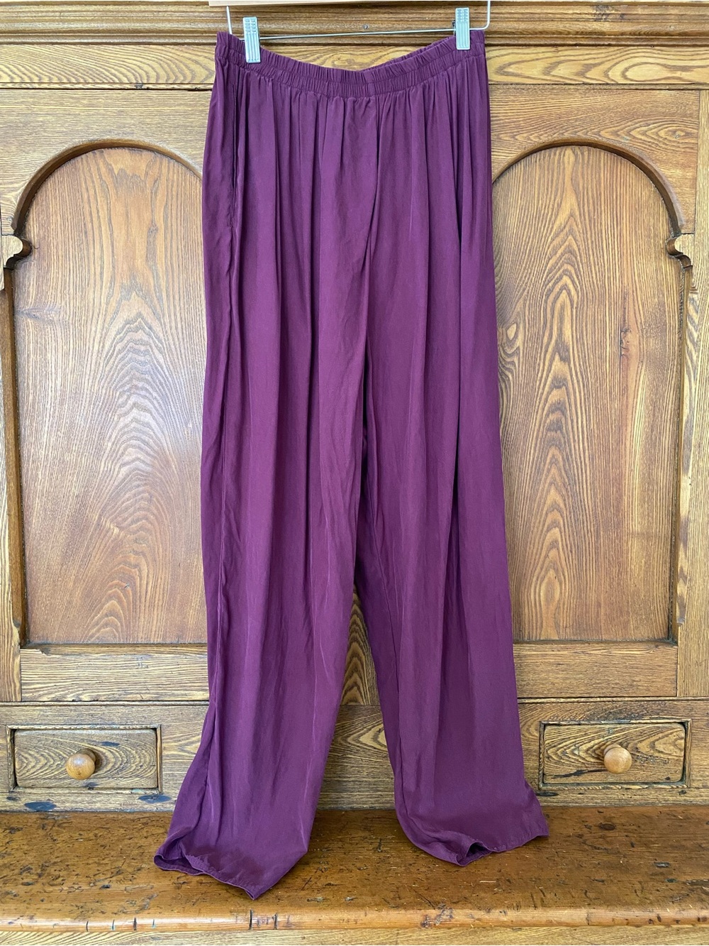 Eileen Fisher vintage 2 M 8 10 silk taper pants plum purple high elastic waist